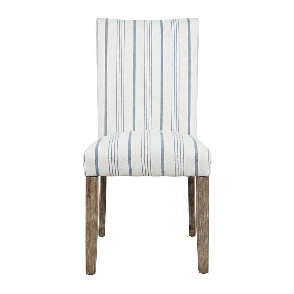 Acacia Veneer Parsons Dining Chairs, Coastal High-Back Style, Blue Stripe, Set. Picture 1