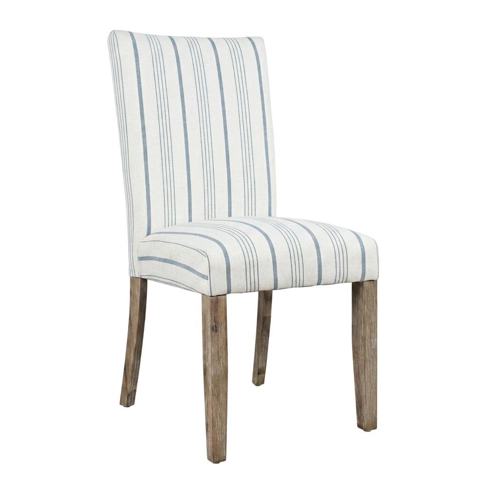 Acacia Veneer Parsons Dining Chairs, Coastal High-Back Style, Blue Stripe, Set. Picture 4