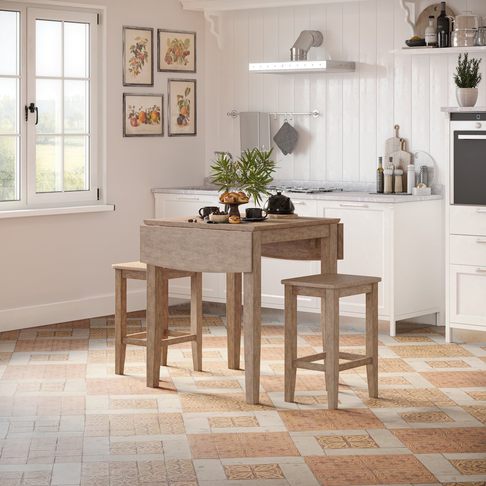 Coastal Wire-Brushed Acacia Three Piece Backless Counter Height Dining Set. Picture 12