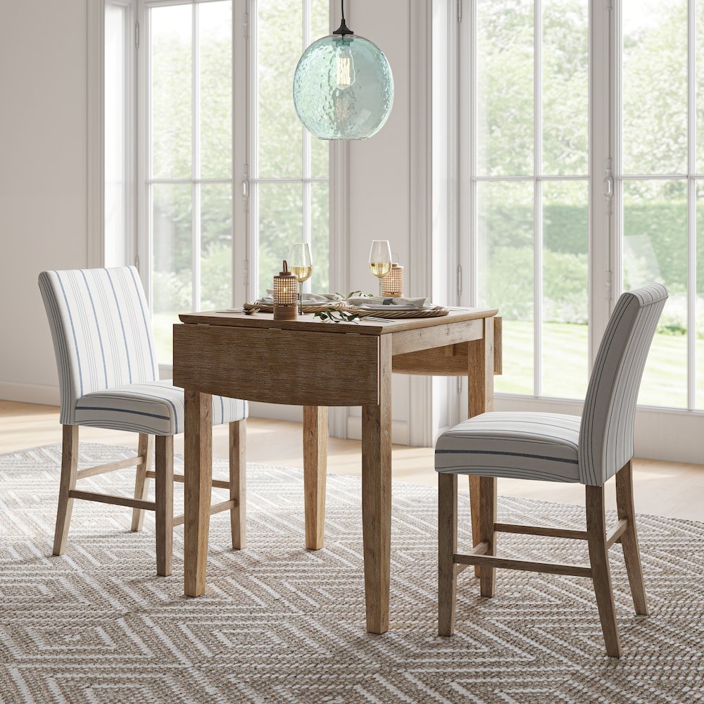 Eastern Tides Coastal Wire-Brushed Wood Upholstered Parsons Barstool (Set of 2). Picture 9