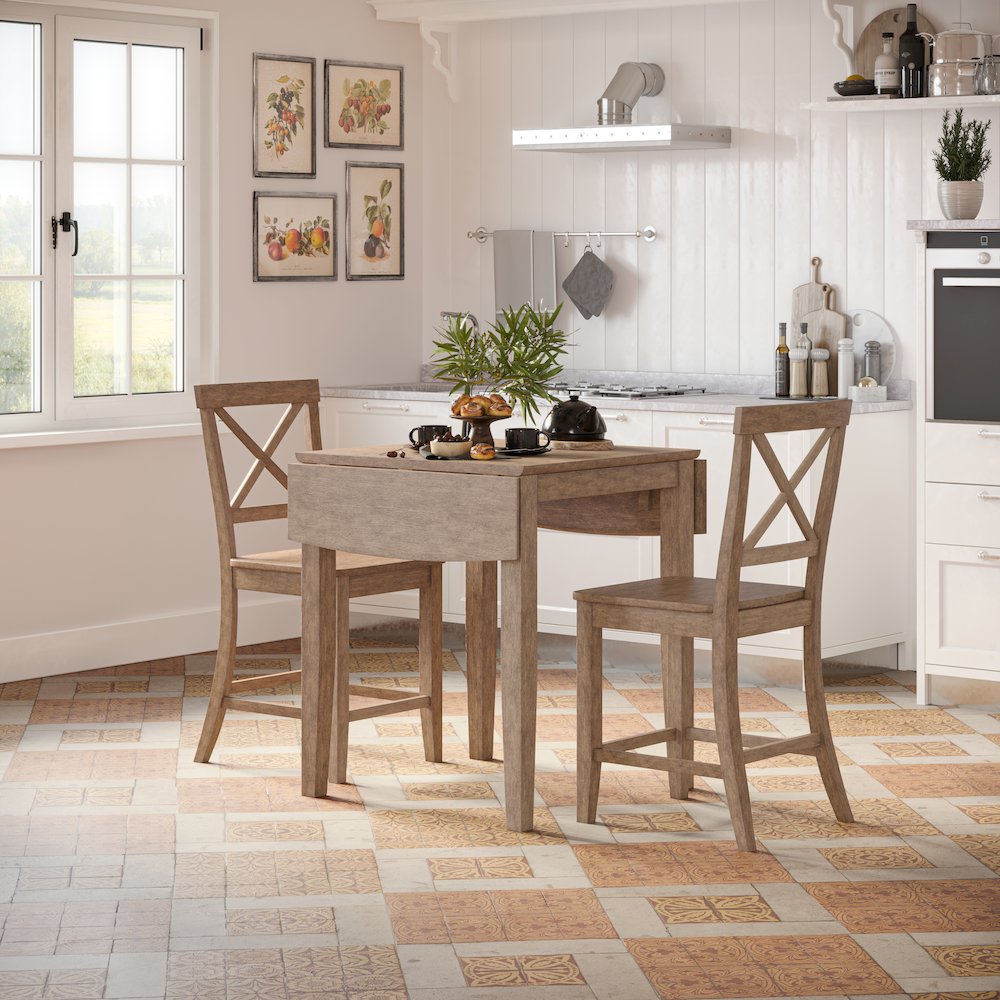 Eastern Tides Coastal Wire-Brushed Wood X-Back Counter Barstool (Set of 2). Picture 6
