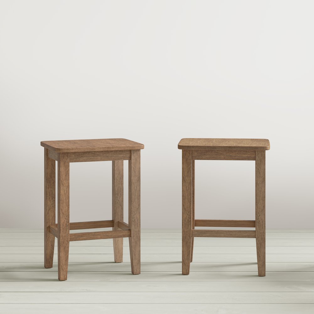Coastal Wire-Brushed Acacia Three Piece Backless Counter Height Dining Set. Picture 7