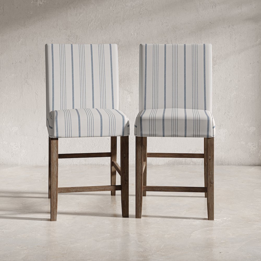 Eastern Tides Coastal Wire-Brushed Wood Upholstered Parsons Barstool (Set of 2). Picture 12