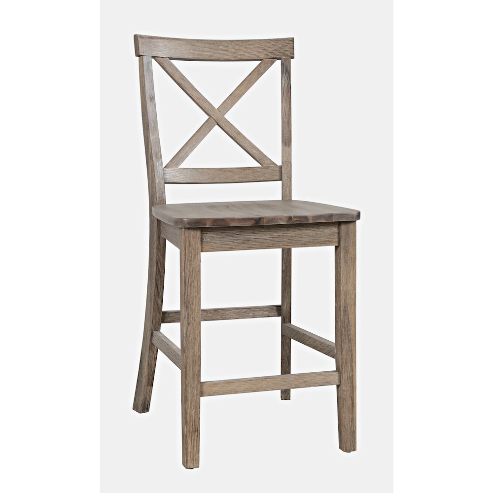 Eastern Tides Coastal Wire-Brushed Wood X-Back Counter Barstool (Set of 2). Picture 2