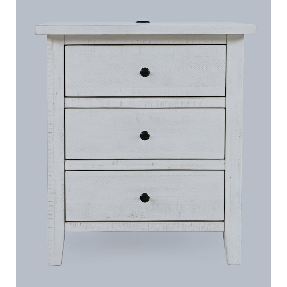 Maxton Contemporary Coastal Distressed Wood USB Charging Nightstand. Picture 1
