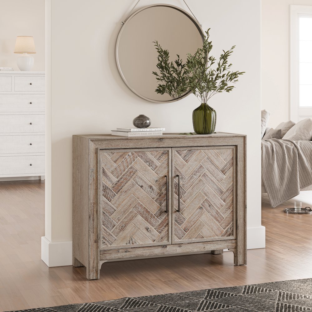 Gramercy Mid-Century Modern Chevron Two Door 40" Accent Chest. Picture 2