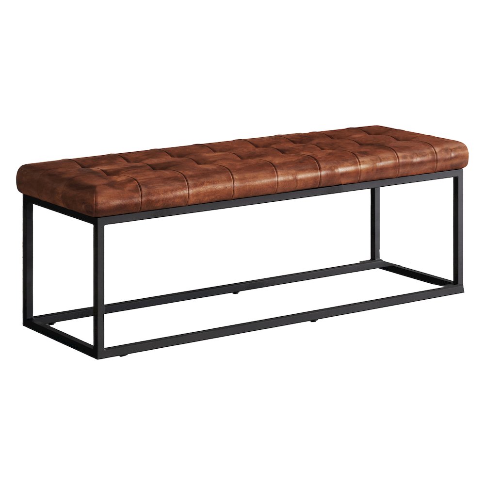 Global Archive 50" Genuine Distressed Leather Mid-Century Modern Ottoman Bench. Picture 3