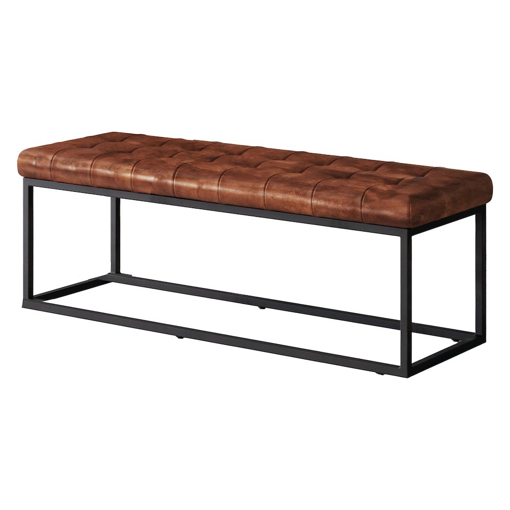 Global Archive 50" Genuine Distressed Leather Mid-Century Modern Ottoman Bench. Picture 2