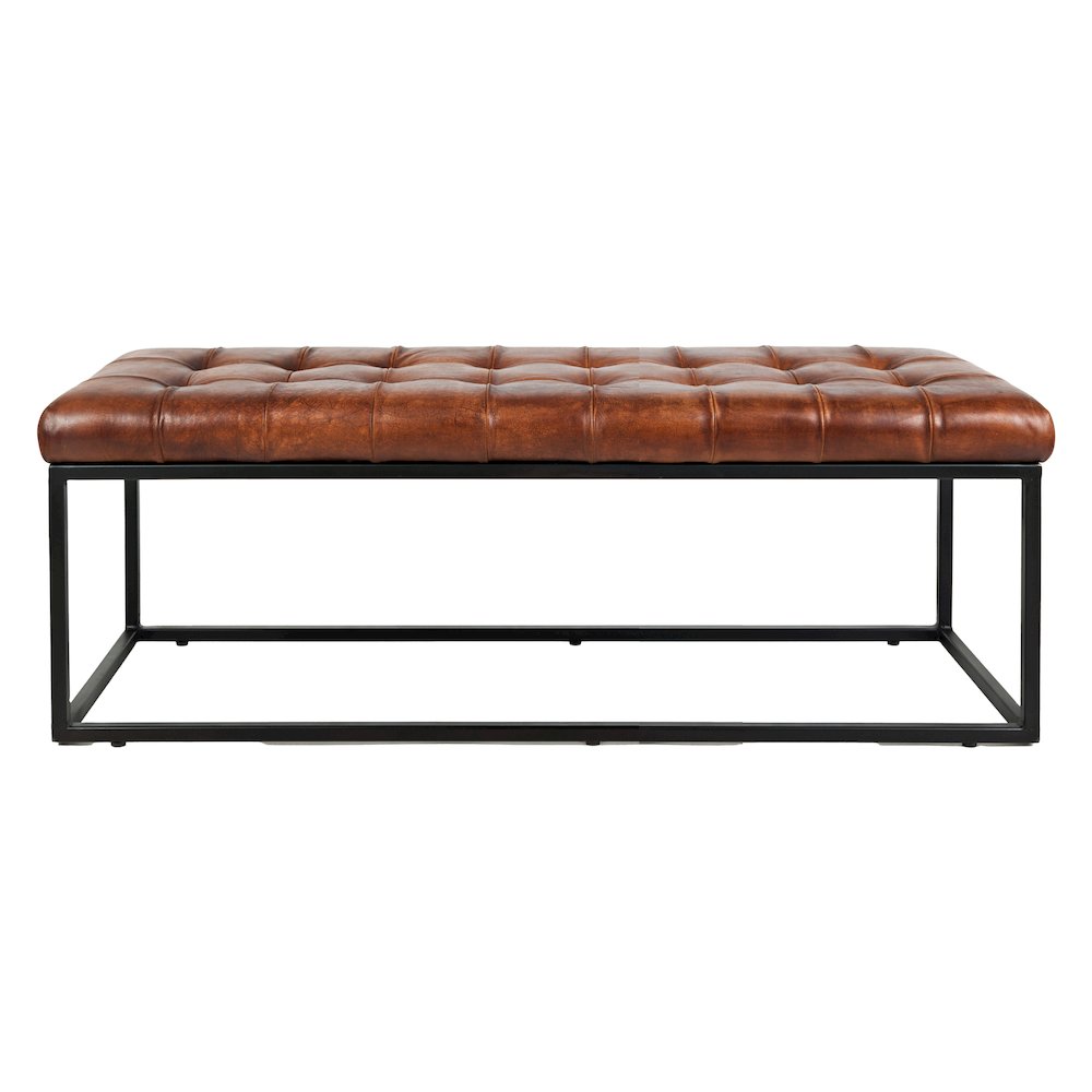 Global Archive 50" Genuine Distressed Leather Mid-Century Modern Ottoman Bench. Picture 1