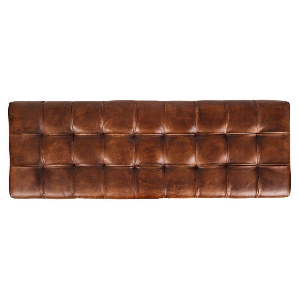 Global Archive 50" Genuine Distressed Leather Mid-Century Modern Ottoman Bench. Picture 5