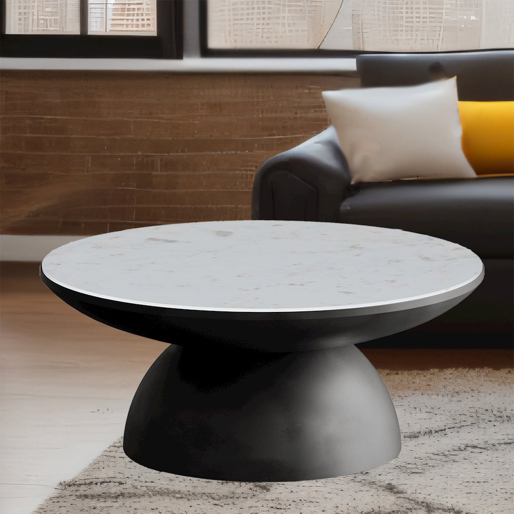Circularity Modern Luxury Marble and Iron 35" Round Pedestal Coffee Table. Picture 8