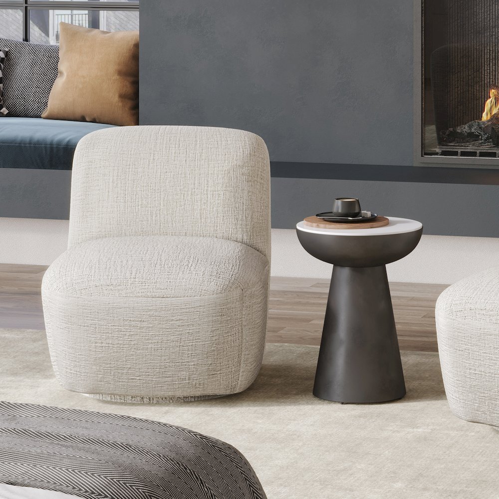 Circularity Modern Luxury Marble and Iron 18" Round Pedestal End Table. Picture 7