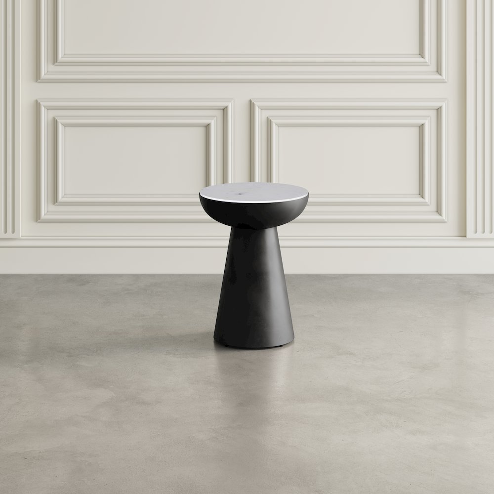 Circularity Modern Luxury Marble and Iron 15" Round Pedestal Chairside End Table. Picture 10