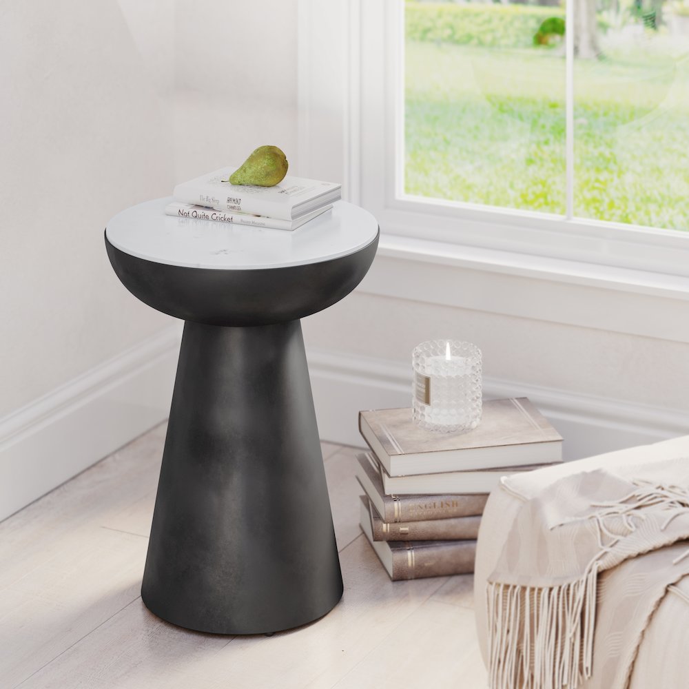 Circularity Modern Luxury Marble and Iron 15" Round Pedestal Chairside End Table. Picture 2