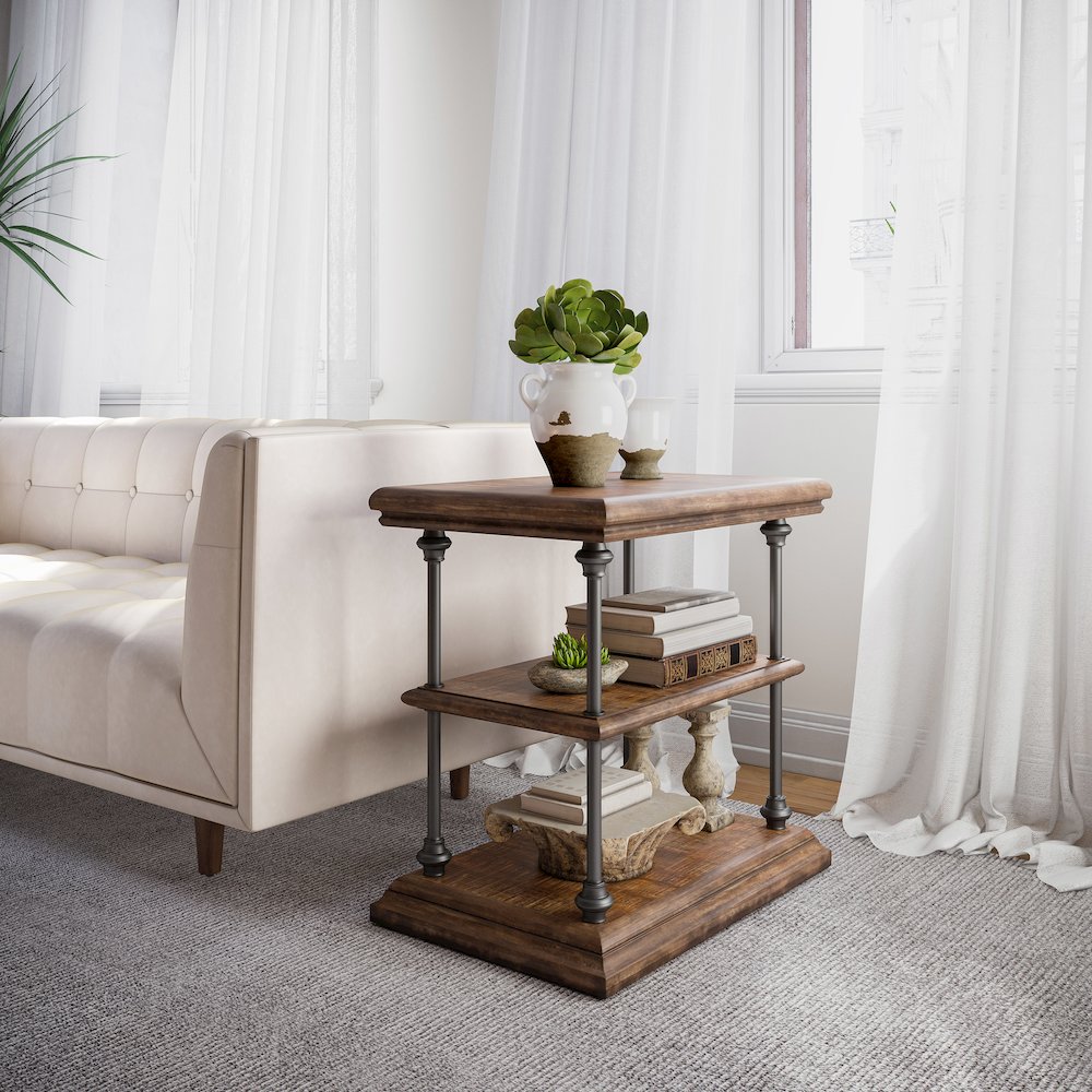 Larson Modern Industrial Solid Wood Chairside End Table with Storage. Picture 8