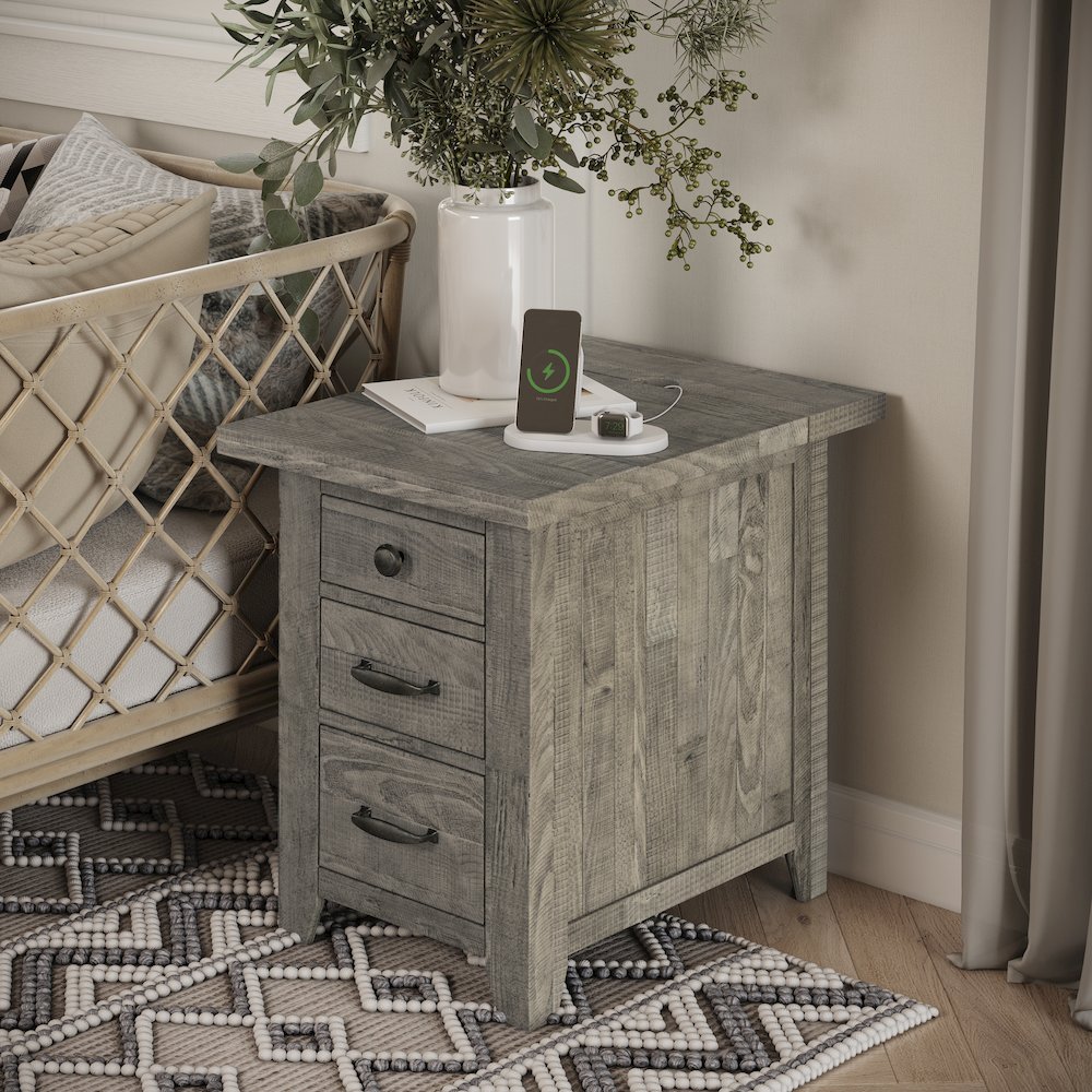 Telluride Rustic Farmhouse Solid Wood USB Charging Chairside End Table. Picture 10