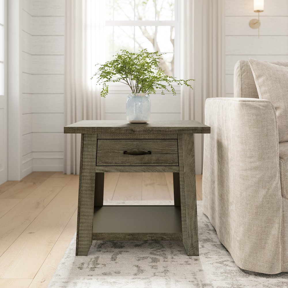 Telluride Rustic Farmhouse Solid Wood End Table with Storage. Picture 9