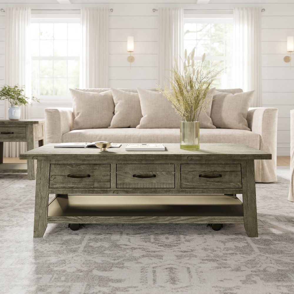 Rustic Farmhouse Solid Wood 50" Coffee Table. Picture 9
