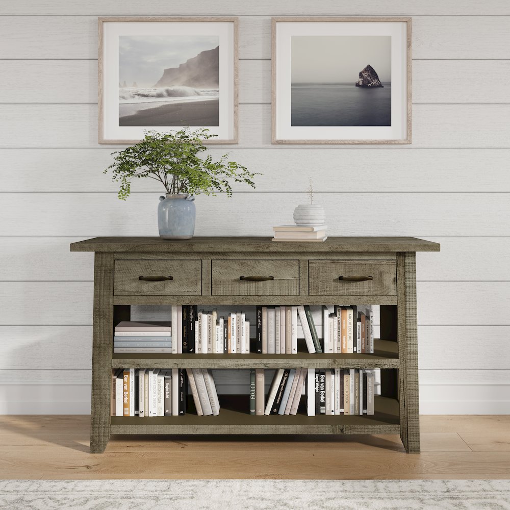 Rustic Farmhouse Solid Wood 50" Sofa Table with Drawers and Two Shelves. Picture 8
