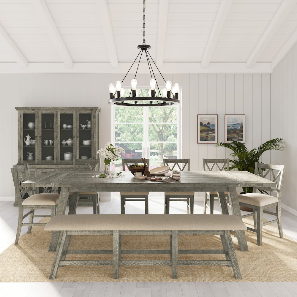 Telluride Rustic Farmhouse Solid Wood 85" Upholstered Dining Bench. Picture 2