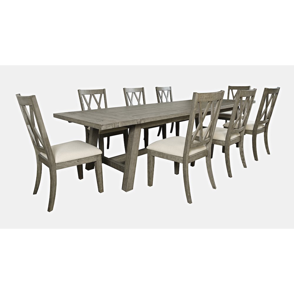 Telluride Nine Piece Rustic Farmhouse Solid Wood 127" Extendable Dining Set. Picture 1
