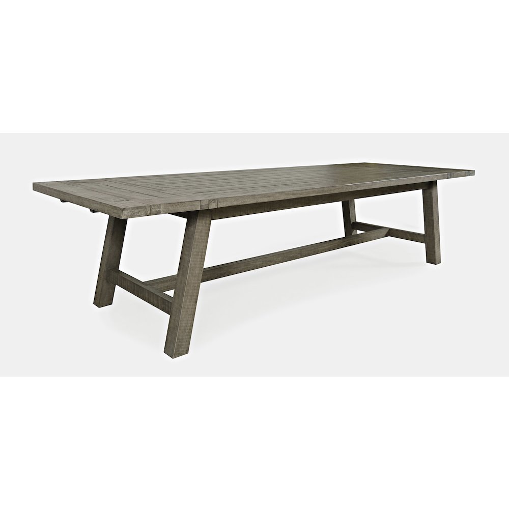 Rustic Farmhouse Solid Wood 127" Trestle Dining Table with Two Extension Leaves. Picture 4