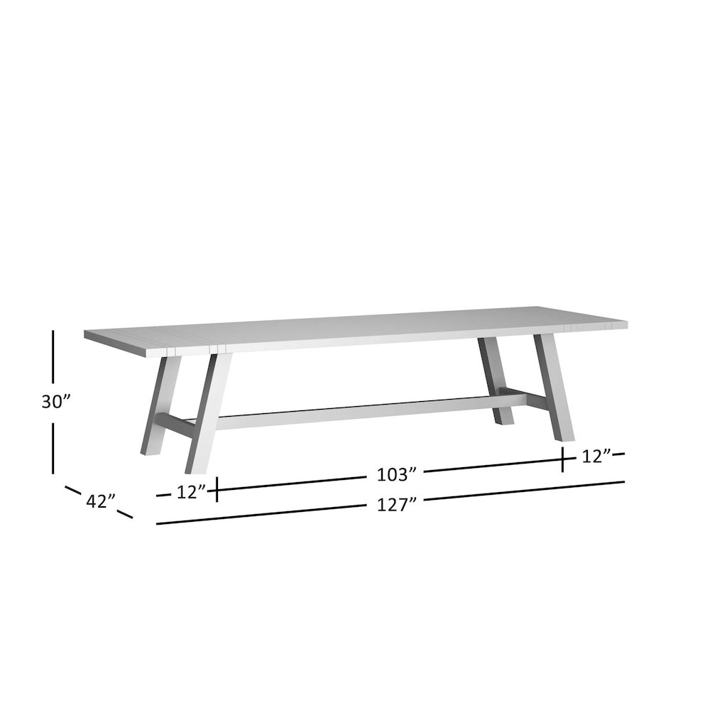 Rustic Farmhouse Solid Wood 127" Trestle Dining Table with Two Extension Leaves. Picture 9