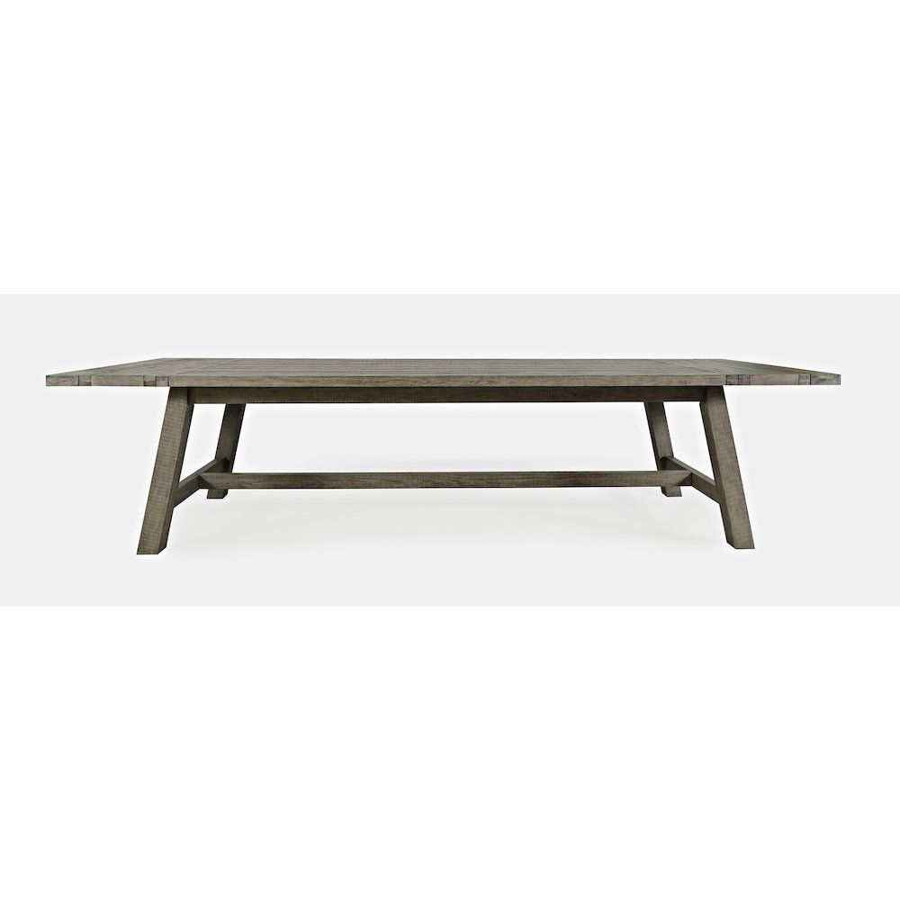 Rustic Farmhouse Solid Wood 127" Trestle Dining Table with Two Extension Leaves. Picture 1
