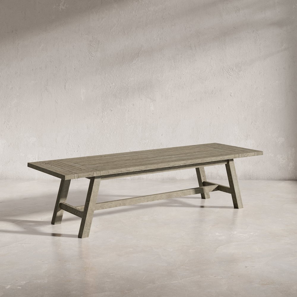 Rustic Farmhouse Solid Wood 127" Trestle Dining Table with Two Extension Leaves. Picture 3