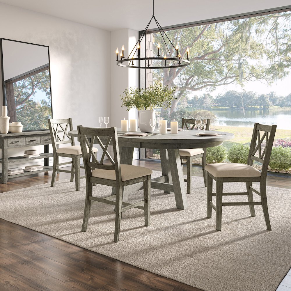 Rustic Farmhouse Solid Wood Five Piece Counter Height Dining Table Set. Picture 9