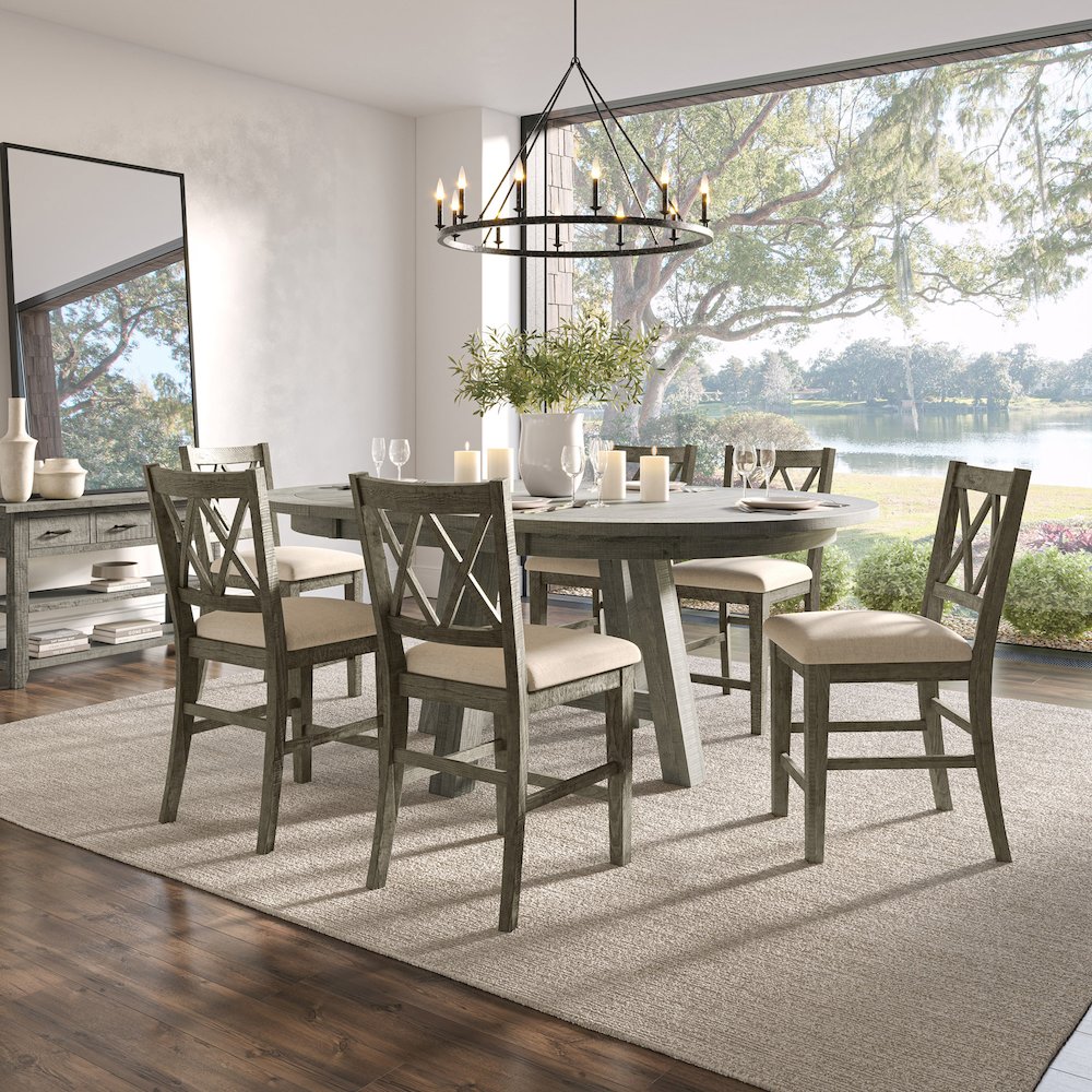 Rustic Farmhouse Solid Wood Seven Piece Counter Height Dining Table Set. Picture 2