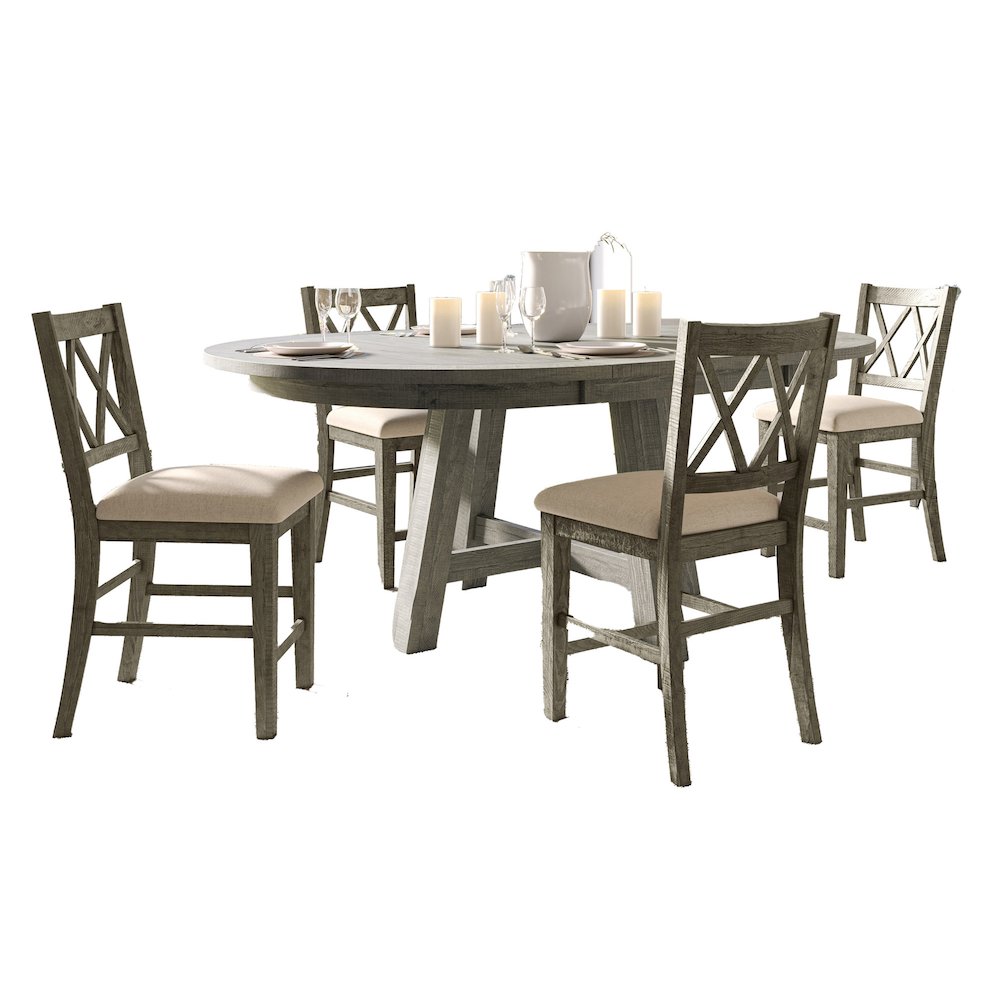Contemporary Rustic Farmhouse Solid Wood Five Piece Dining Table Set. Picture 2