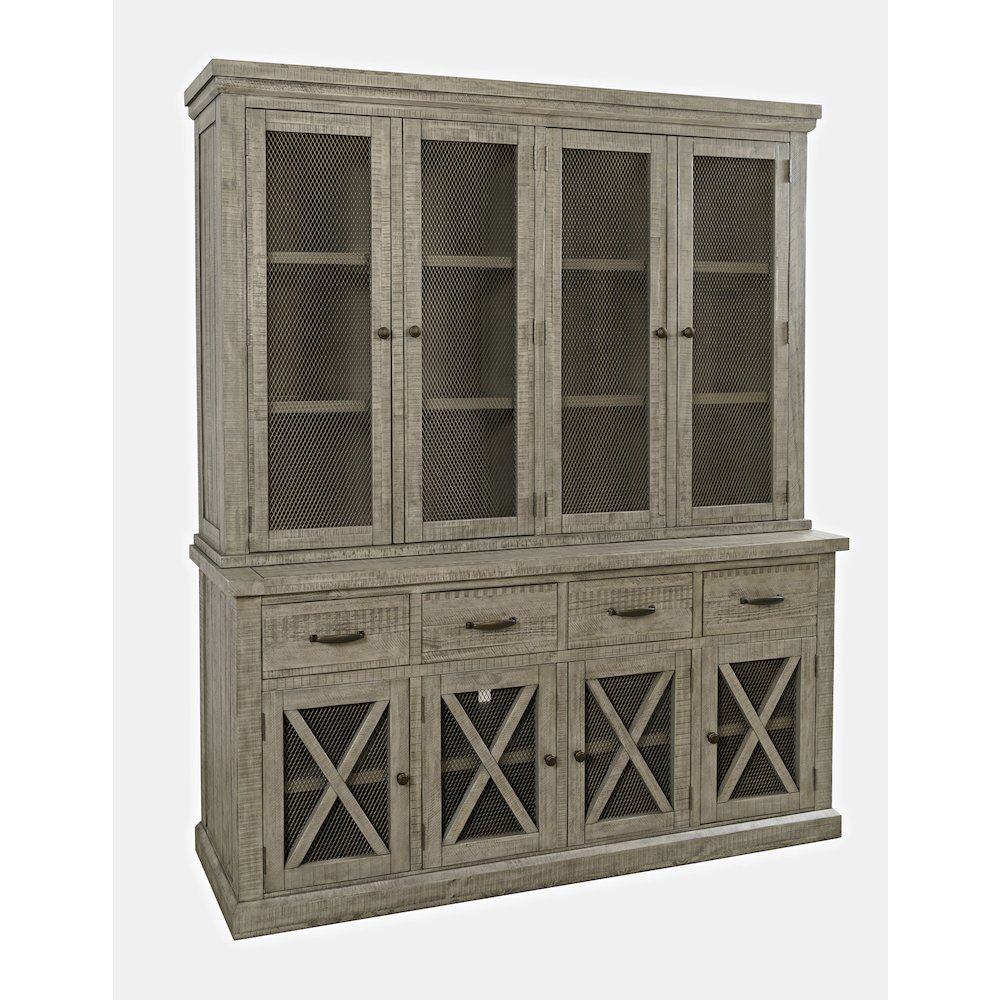 Telluride Rustic Farmhouse Solid Wood Sideboard Buffet Hutch with LED Lights. Picture 3