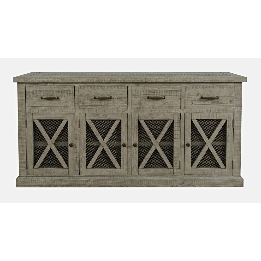 70" Rustic Distressed Solid Wood Farmhouse Four Drawer Sideboard Buffet Server. Picture 1