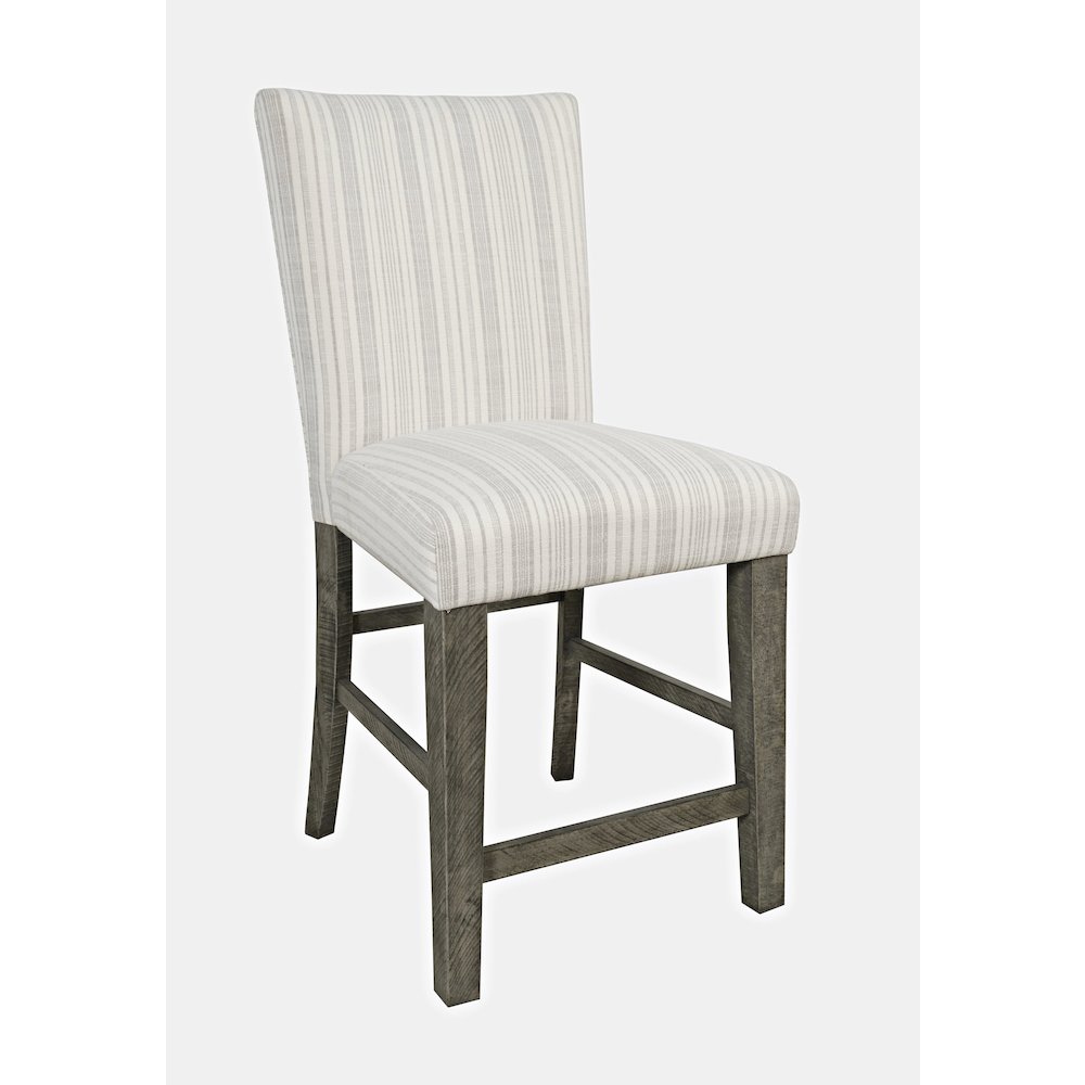 Farmhouse Rustic Solid Wood Parsons Striped Upholstery Counter Stool (Set of 2). Picture 2