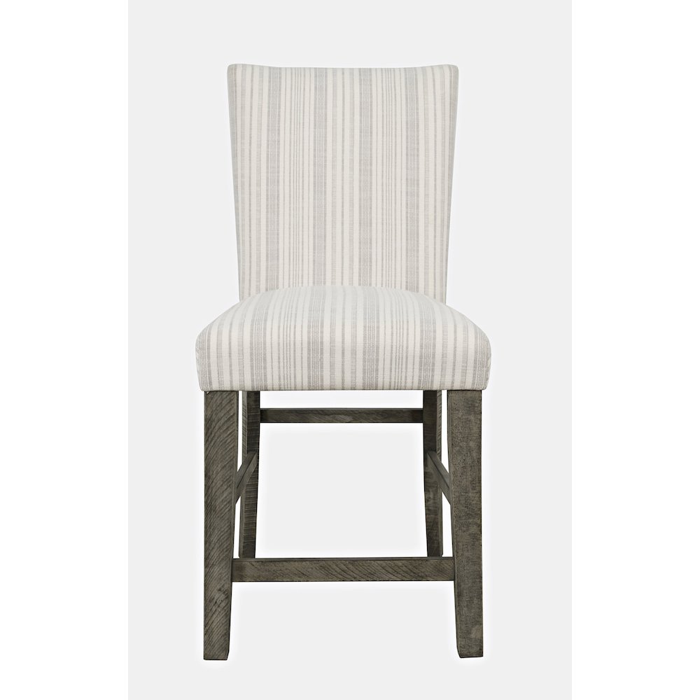 Farmhouse Rustic Solid Wood Parsons Striped Upholstery Counter Stool (Set of 2). Picture 1