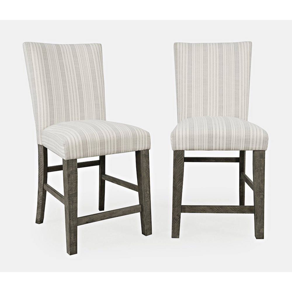 Farmhouse Rustic Solid Wood Parsons Striped Upholstery Counter Stool (Set of 2). Picture 5