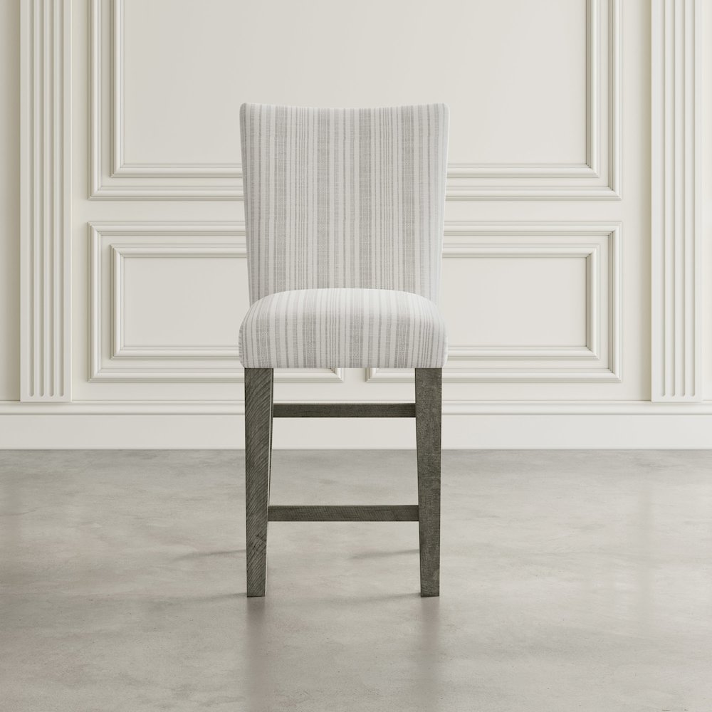 Farmhouse Rustic Solid Wood Parsons Striped Upholstery Counter Stool (Set of 2). Picture 9