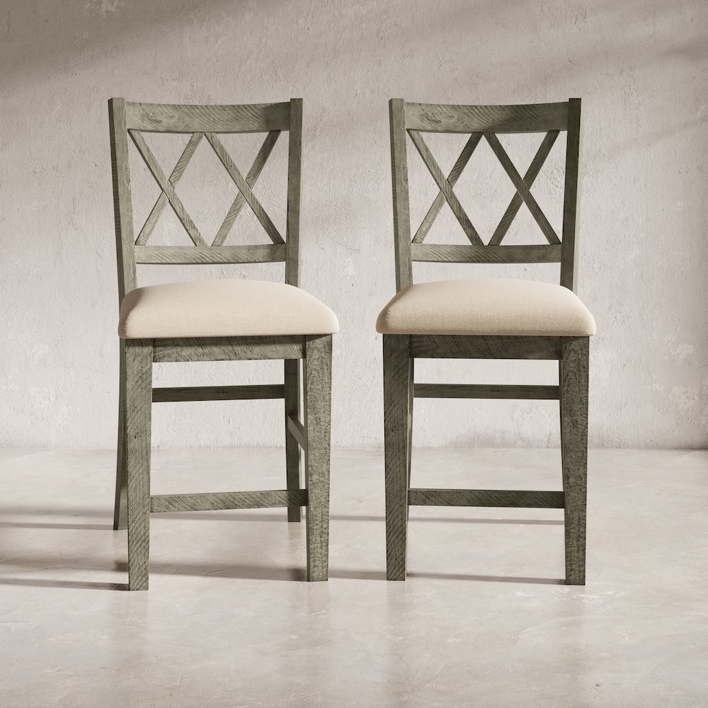 Telluride Rustic Farmhouse Solid Wood Upholstered Counter Stool (Set of 2). Picture 8