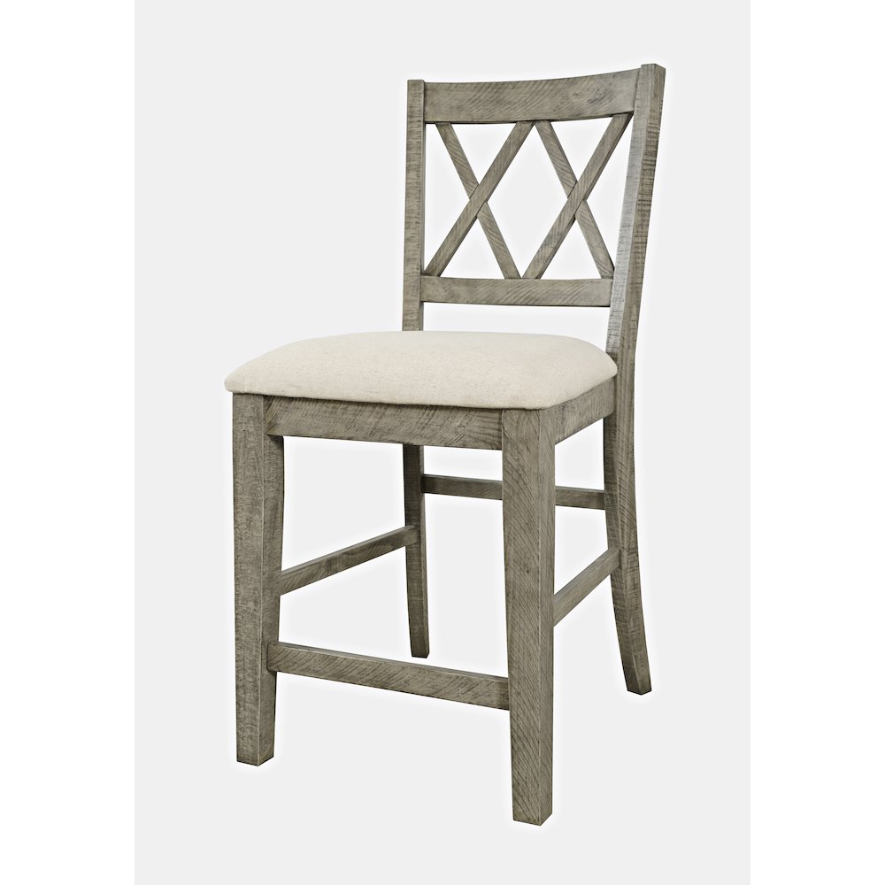 Telluride Rustic Farmhouse Solid Wood Upholstered Counter Stool (Set of 2). Picture 2