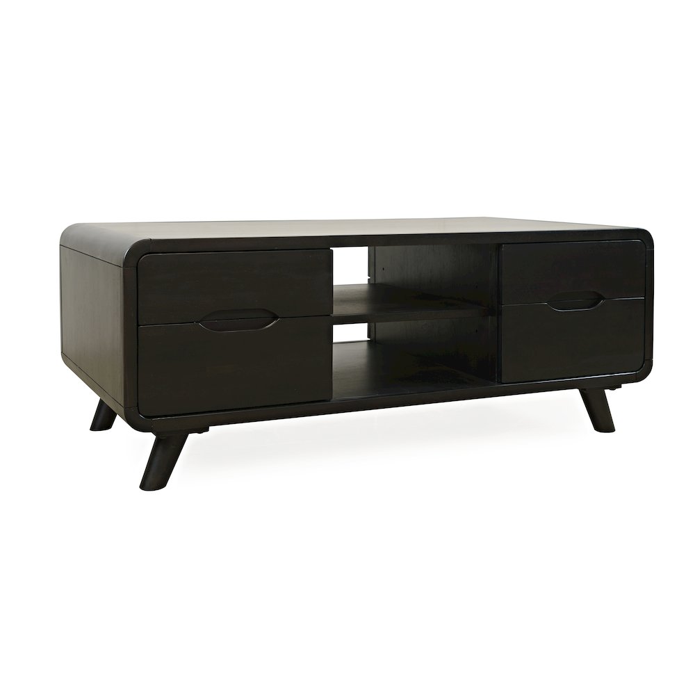 Marlowe Mid-Century Modern 48" Curved Coffee Table with Storage Drawers. Picture 2