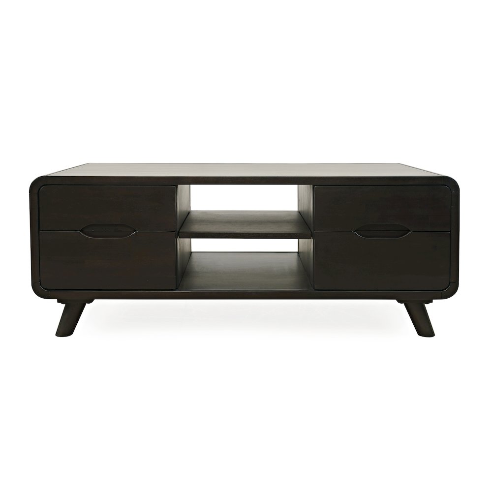 Marlowe Mid-Century Modern 48" Curved Coffee Table with Storage Drawers. Picture 1