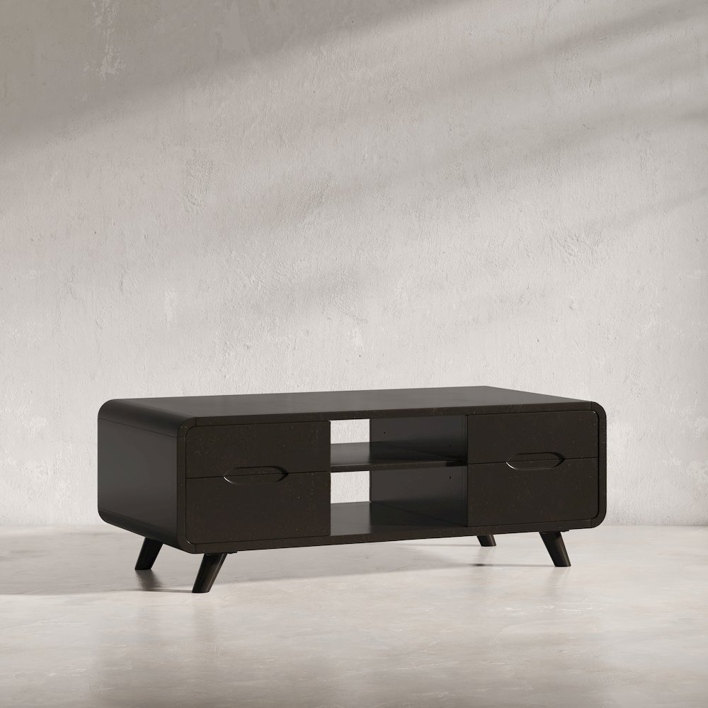 Marlowe Mid-Century Modern 48" Curved Coffee Table with Storage Drawers. Picture 11