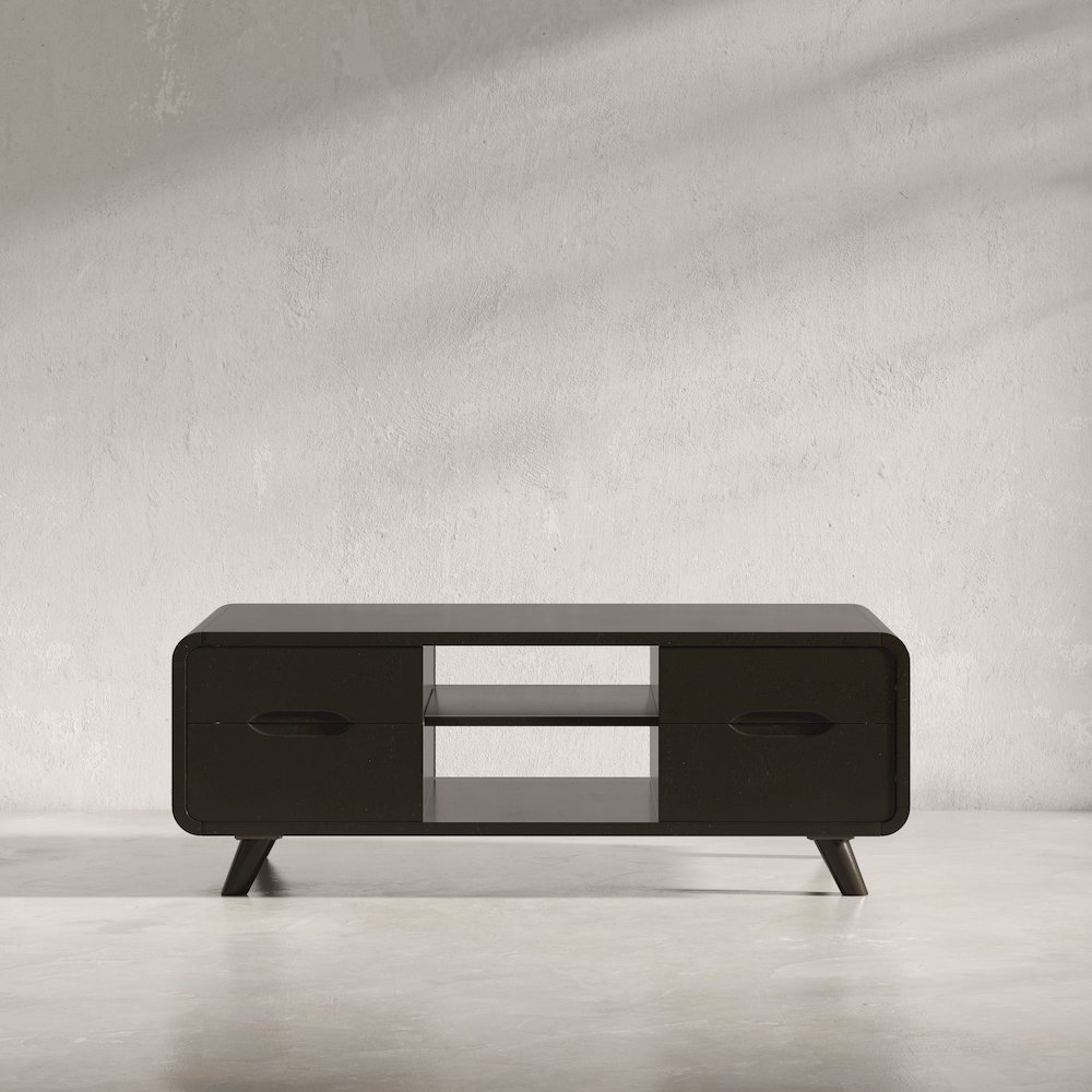 Marlowe Mid-Century Modern 48" Curved Coffee Table with Storage Drawers. Picture 10