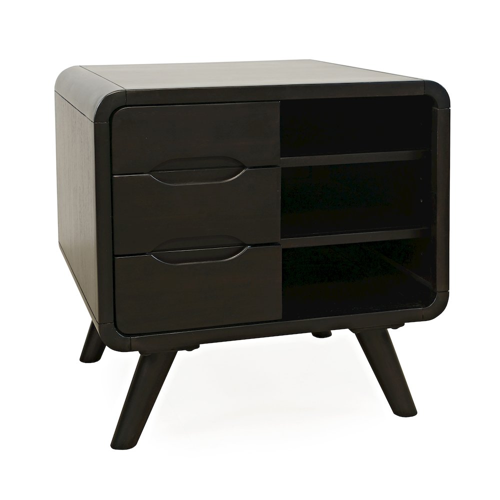 Marlowe Mid-Century Modern 24" Curved End Table with Storage Drawers. Picture 2