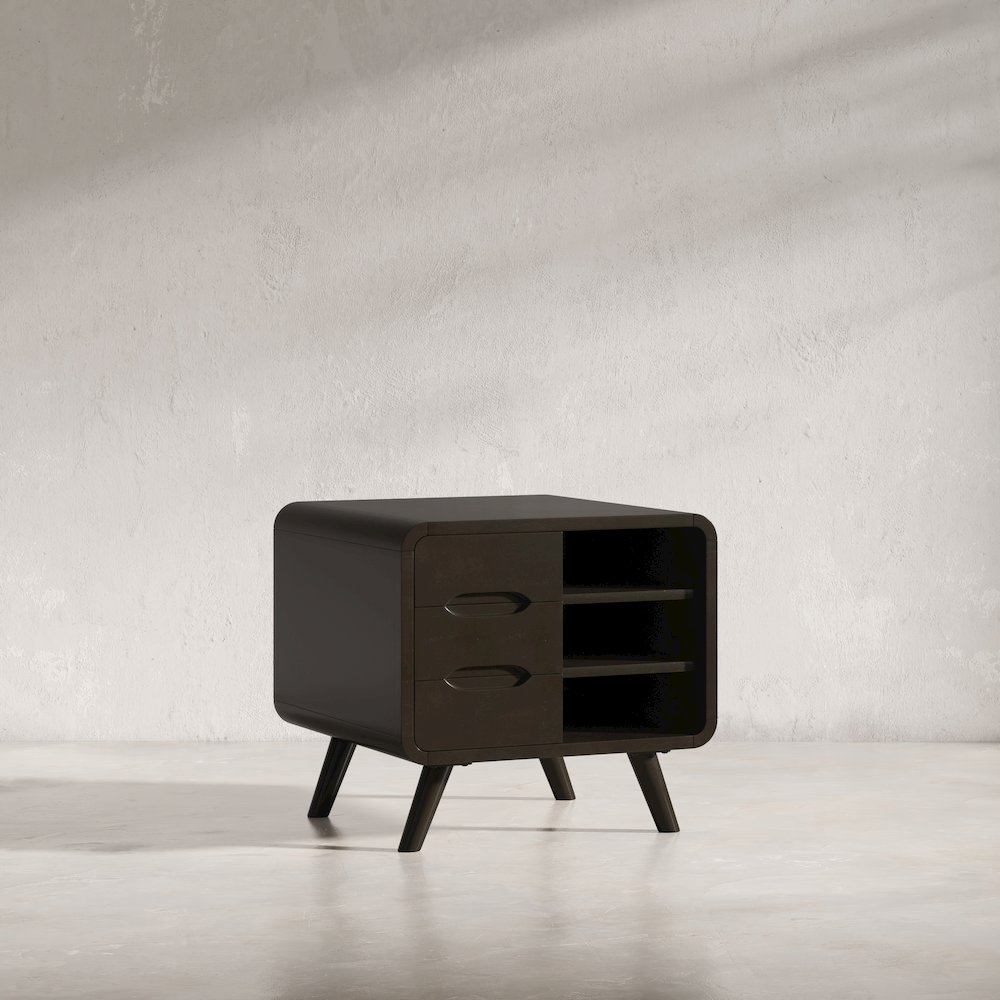 Marlowe Mid-Century Modern 24" Curved End Table with Storage Drawers. Picture 11