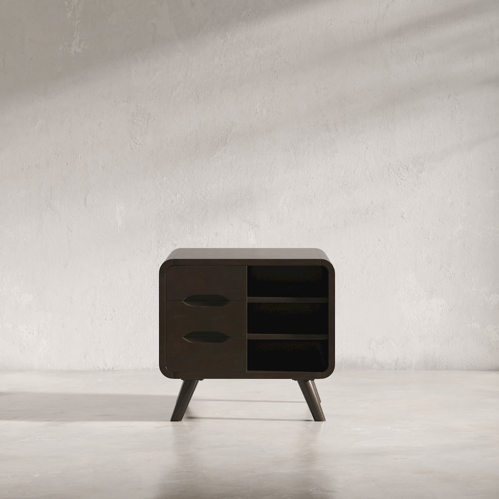 Marlowe Mid-Century Modern 24" Curved End Table with Storage Drawers. Picture 10