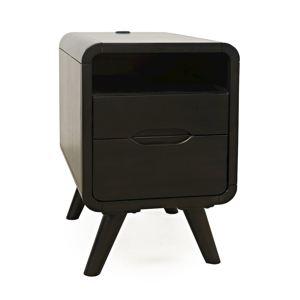 Mid-Century Modern USB Charging Curved Chairside End Table with Storage Drawers. Picture 3