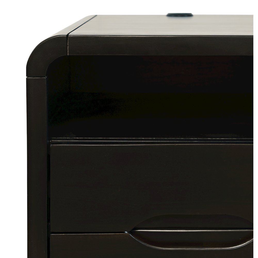 Mid-Century Modern USB Charging Curved Chairside End Table with Storage Drawers. Picture 4