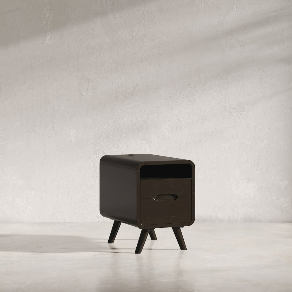 Mid-Century Modern USB Charging Curved Chairside End Table with Storage Drawers. Picture 11